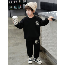 男童加絨衛衣運動服套裝簡約新款中大童秋冬男孩休閒酷帥小學生厚