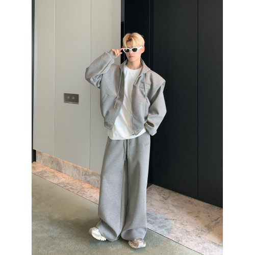 【周深同款】cuibuju小衆高級感夾克外套男墊肩衛衣直筒褲兩件套 【周深同款】cuibuju小衆高級感夾克外套男墊肩衛衣直筒褲兩件套