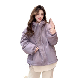 羽絨棉衣外套2025秋冬新雙拉鍊連帽短款派克服小個子加棉沖鋒衣女