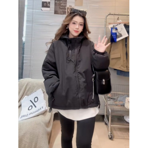 羽絨棉衣外套2025秋冬新雙拉鍊連帽短款派克服小個子加棉沖鋒衣女