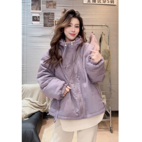 羽絨棉衣外套2025秋冬新雙拉鍊連帽短款派克服小個子加棉沖鋒衣女