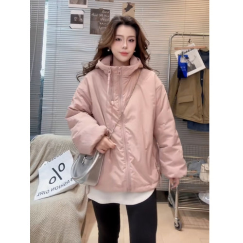 羽絨棉衣外套2025秋冬新雙拉鍊連帽短款派克服小個子加棉沖鋒衣女