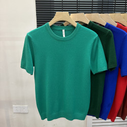 2025男士純色修身毛衣圓領情侶休閒百搭新品打底衫短袖針織衫