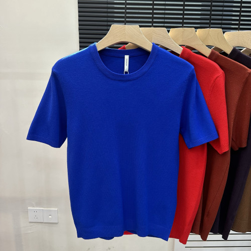 2025男士純色修身毛衣圓領情侶休閒百搭新品打底衫短袖針織衫