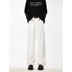 美式cleanfit白色彎刀牛仔褲男潮牌新款高街垂感寬松直筒濶腿長褲