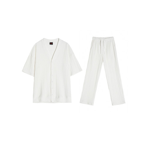 MRCYC老錢風V領開衫短袖T恤男士夏季直筒拖地褲韓系休閒運動套裝 MRCYC老錢風V領開衫短袖T恤男士夏季直筒拖地褲韓系休閒運動套裝