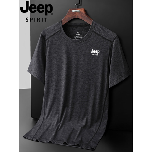 JEEP吉普冰絲速乾短袖t恤男夏季寬松休閒大碼圓領薄款半袖快乾衣
