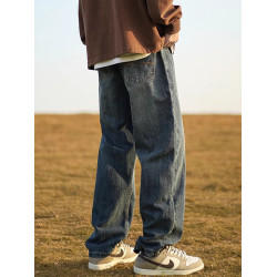 直筒牛仔褲男秋季復古水洗做舊顯瘦長褲子美式潮牌寬松百搭休閒褲