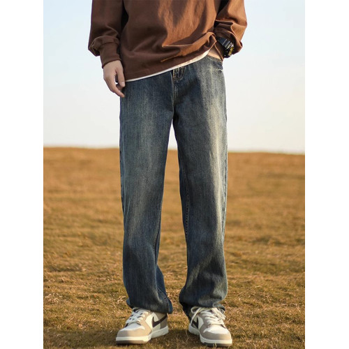 直筒牛仔褲男秋季復古水洗做舊顯瘦長褲子美式潮牌寬松百搭休閒褲