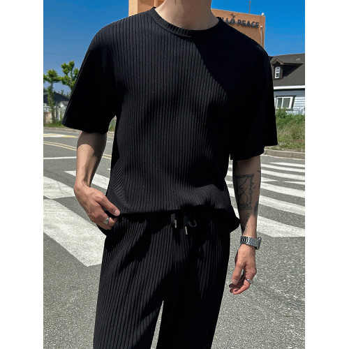 MRCYC夏季休閒運動套裝男士短袖短褲長褲三件套寬松T恤垂感休閒褲