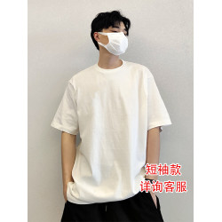 重磅高級潮牌純棉白色純色寬松圓領打底衫長袖T恤男內搭上衣服白t