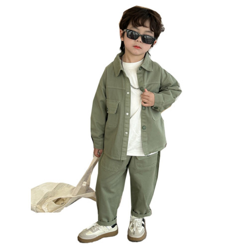 童裝男童工裝棉布套裝2024春秋新款上衣外套運動休閒襯衫純色潮款 童裝男童工裝棉布套裝2024春秋新款上衣外套運動休閒襯衫純色潮款