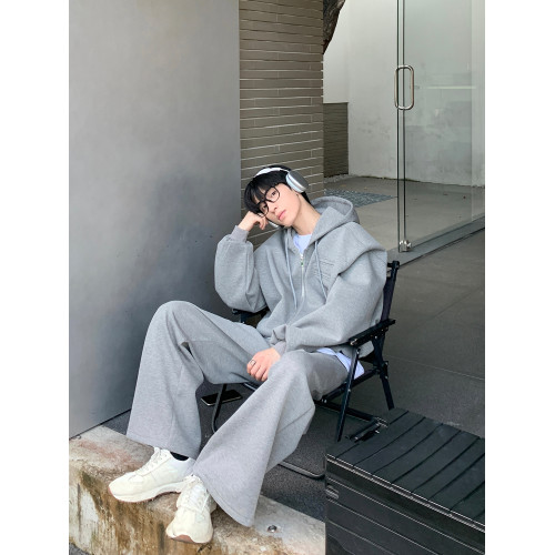 ONELYC1NS純色連帽休閒運動套裝長袖男短款假兩件寬松外套長褲潮 ONELYC1NS純色連帽休閒運動套裝長袖男短款假兩件寬松外套長褲潮