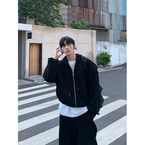 ONELYC1NS純色連帽休閒運動套裝長袖男短款假兩件寬松外套長褲潮 ONELYC1NS純色連帽休閒運動套裝長袖男短款假兩件寬松外套長褲潮