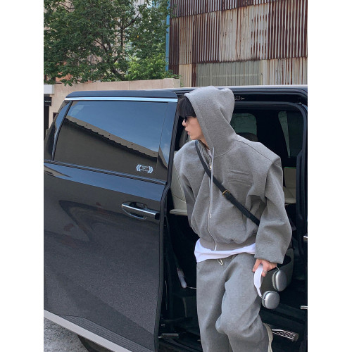 ONELYC1NS純色連帽休閒運動套裝長袖男短款假兩件寬松外套長褲潮 ONELYC1NS純色連帽休閒運動套裝長袖男短款假兩件寬松外套長褲潮