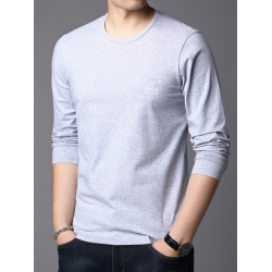 保羅2026新款純棉不掉色長袖男士純色秋衣全棉基礎款中青年打底衫