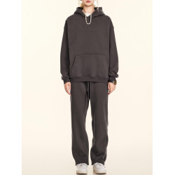 2025秋冬休閒純色美式加絨連帽衛衣兩件套裝寬松衛褲男女oversize