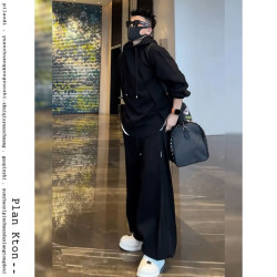 秋冬痞帥時尚兩件套裝男潮流衛衣春季寬松加厚香蕉直筒系帶休閒褲