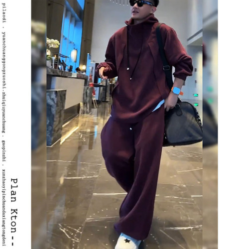 秋冬痞帥時尚兩件套裝男潮流衛衣春季寬松加厚香蕉直筒系帶休閒褲 秋冬痞帥時尚兩件套裝男潮流衛衣春季寬松加厚香蕉直筒系帶休閒褲