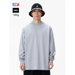 BBK 280g 寬松純色 滑板 重磅小領口t恤 街舞 圓領打底淨色長袖