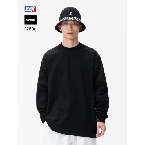 BBK 280g 寬松純色 滑板 重磅小領口t恤 街舞 圓領打底淨色長袖