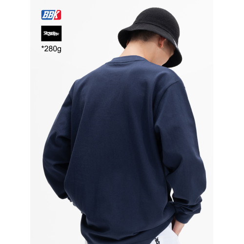 BBK 280g 寬松純色 滑板 重磅小領口t恤 街舞 圓領打底淨色長袖