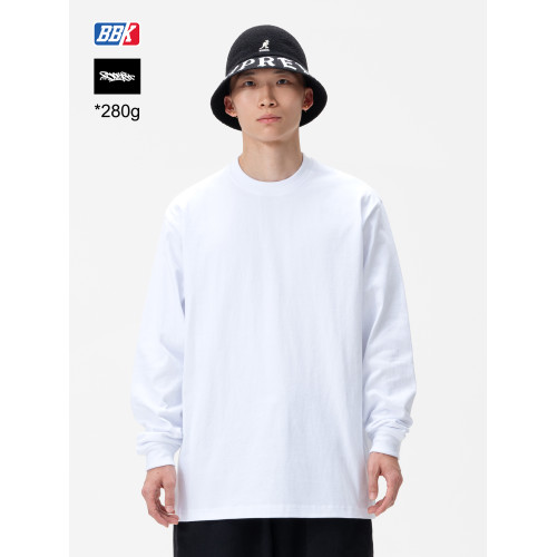 BBK 280g 寬松純色 滑板 重磅小領口t恤 街舞 圓領打底淨色長袖