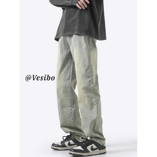 美式牛仔褲男水洗做舊復古黃泥染百搭褲秋季潮牌高街寬松直筒褲子 美式牛仔褲男水洗做舊復古黃泥染百搭褲秋季潮牌高街寬松直筒褲子