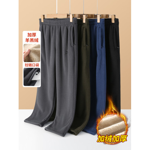 新款冬季搖粒絨保暖套裝男爸爸冬裝外套運動休閒褲加絨加厚兩件套