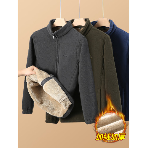 新款冬季搖粒絨保暖套裝男爸爸冬裝外套運動休閒褲加絨加厚兩件套