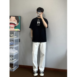 XANYP 白色簡約通勤牛仔褲男韓版痞帥顯瘦直筒百搭純色休閒褲