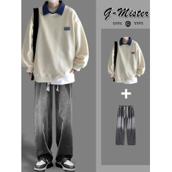 高級感痞帥假兩件衛衣男士套裝春秋休閒三件套穿搭潮流一整套搭配