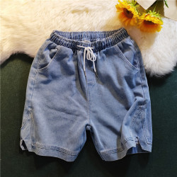 ins超火牛仔短褲男潮牌夏季薄款抽繩休閒褲港風情侶寬松五分褲