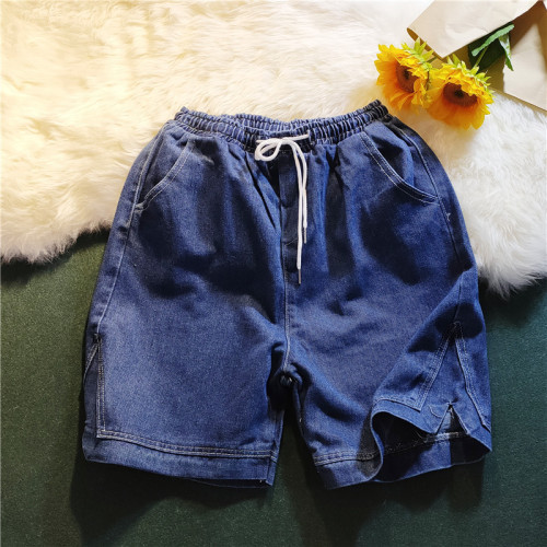 ins超火牛仔短褲男潮牌夏季薄款抽繩休閒褲港風情侶寬松五分褲 ins超火牛仔短褲男潮牌夏季薄款抽繩休閒褲港風情侶寬松五分褲