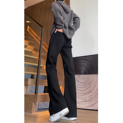 美式高街vibe褲子加長版黑色彎刀牛仔褲秋季款直筒修身微喇褲男生 美式高街vibe褲子加長版黑色彎刀牛仔褲秋季款直筒修身微喇褲男生