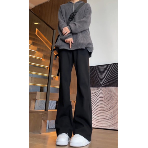 美式高街vibe褲子加長版黑色彎刀牛仔褲秋季款直筒修身微喇褲男生 美式高街vibe褲子加長版黑色彎刀牛仔褲秋季款直筒修身微喇褲男生