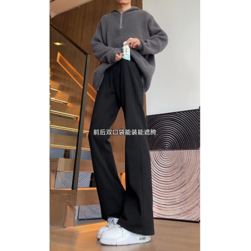 美式高街vibe褲子加長版黑色彎刀牛仔褲秋季款直筒修身微喇褲男生 美式高街vibe褲子加長版黑色彎刀牛仔褲秋季款直筒修身微喇褲男生