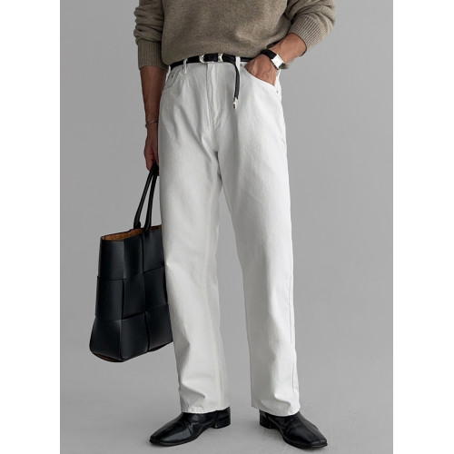 歐貨高級白色牛仔褲男寬松直筒長褲休閒百搭工裝褲美式復古布褲子 歐貨高級白色牛仔褲男寬松直筒長褲休閒百搭工裝褲美式復古布褲子