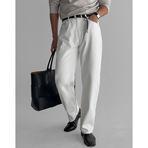 歐貨高級白色牛仔褲男寬松直筒長褲休閒百搭工裝褲美式復古布褲子 歐貨高級白色牛仔褲男寬松直筒長褲休閒百搭工裝褲美式復古布褲子