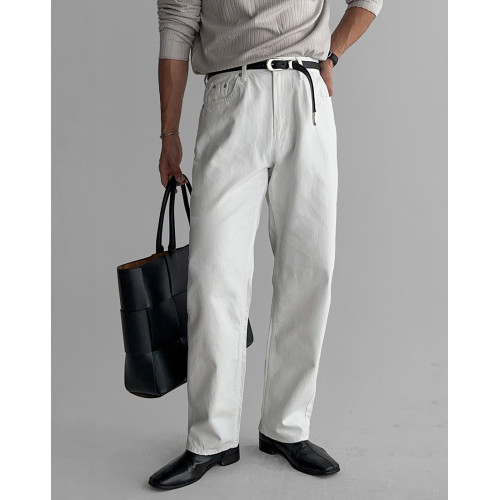 歐貨高級白色牛仔褲男寬松直筒長褲休閒百搭工裝褲美式復古布褲子 歐貨高級白色牛仔褲男寬松直筒長褲休閒百搭工裝褲美式復古布褲子