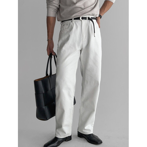 歐貨高級白色牛仔褲男寬松直筒長褲休閒百搭工裝褲美式復古布褲子 歐貨高級白色牛仔褲男寬松直筒長褲休閒百搭工裝褲美式復古布褲子