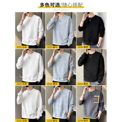 啄木鳥男士長袖t恤秋冬季加絨款衛衣白色打底衫男裝春秋內搭衣服