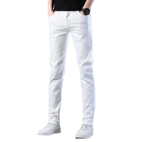 春秋款高級白色牛仔褲男士韓版潮流直筒長褲子潮牌修身彈力小腳褲 春秋款高級白色牛仔褲男士韓版潮流直筒長褲子潮牌修身彈力小腳褲