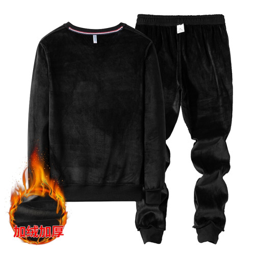 休閒套裝男秋冬加絨四條杠長袖上衣兩件套男士套頭圓領衛衣運動服 休閒套裝男秋冬加絨四條杠長袖上衣兩件套男士套頭圓領衛衣運動服