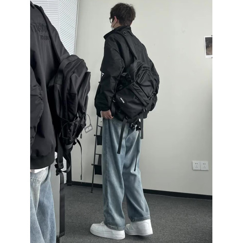 美式復古淺藍色牛仔褲男生穿搭高級感褲子夏季高腰寬松直筒濶腿褲 美式復古淺藍色牛仔褲男生穿搭高級感褲子夏季高腰寬松直筒濶腿褲