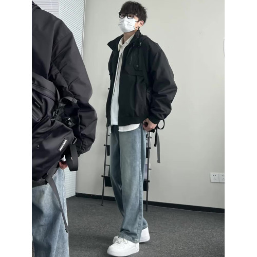 美式復古淺藍色牛仔褲男生穿搭高級感褲子夏季高腰寬松直筒濶腿褲 美式復古淺藍色牛仔褲男生穿搭高級感褲子夏季高腰寬松直筒濶腿褲