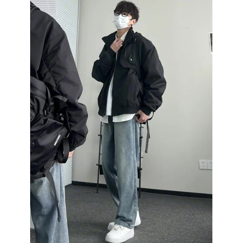 美式復古淺藍色牛仔褲男生穿搭高級感褲子夏季高腰寬松直筒濶腿褲 美式復古淺藍色牛仔褲男生穿搭高級感褲子夏季高腰寬松直筒濶腿褲