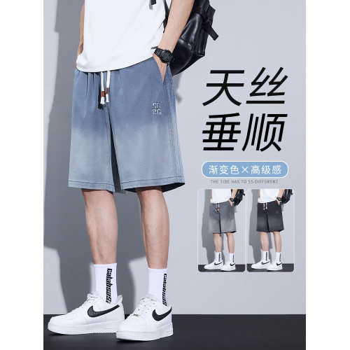 冰絲牛仔短褲男士夏季薄款天絲休閒中褲美式復古工裝運動五分短褲 冰絲牛仔短褲男士夏季薄款天絲休閒中褲美式復古工裝運動五分短褲