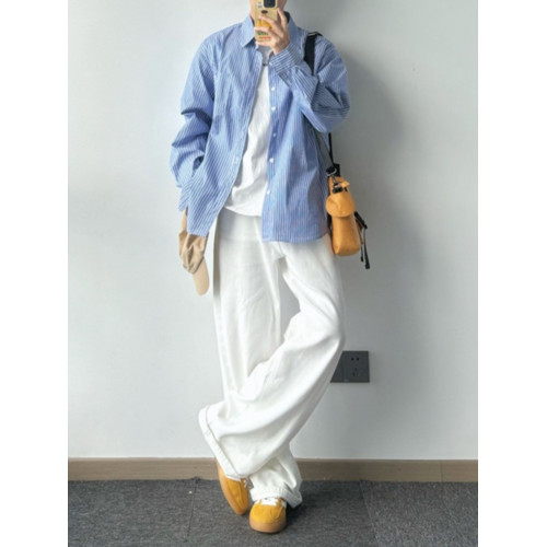 日系大碼白色牛仔褲男潮牌Cleanfit痞帥濶腿褲子美式高街直筒長褲 日系大碼白色牛仔褲男潮牌Cleanfit痞帥濶腿褲子美式高街直筒長褲