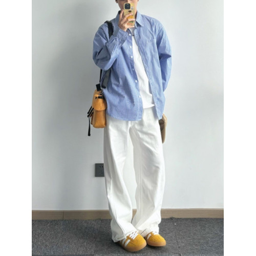 日系大碼白色牛仔褲男潮牌Cleanfit痞帥濶腿褲子美式高街直筒長褲 日系大碼白色牛仔褲男潮牌Cleanfit痞帥濶腿褲子美式高街直筒長褲